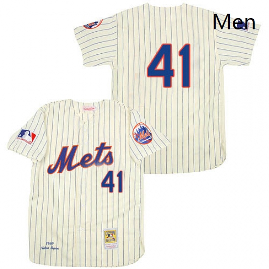 Mens Mitchell and Ness 1969 New York Mets 41 Tom Seaver Replica Cream Throwback MLB Jersey