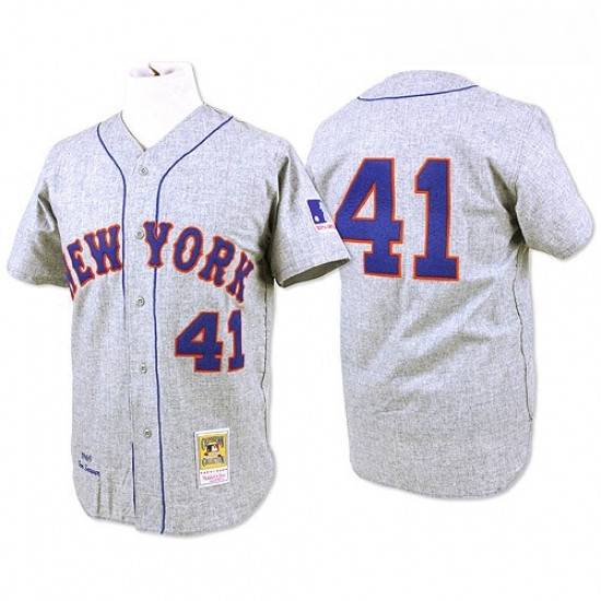 Mens Mitchell and Ness 1969 New York Mets 41 Tom Seaver Replica Grey Throwback MLB Jersey