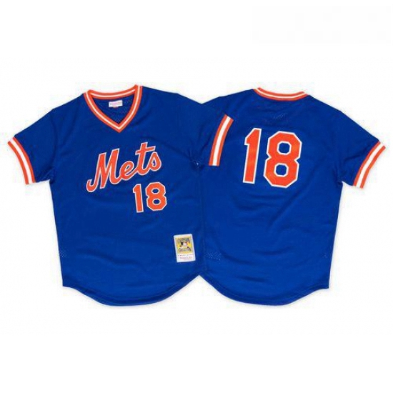 Mens Mitchell and Ness 1986 New York Mets 18 Darryl Strawberry Authentic Royal Blue Throwback MLB Je