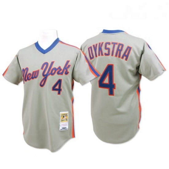 Mens Mitchell and Ness New York Mets 4 Lenny Dykstra Authentic Grey Throwback MLB Jersey