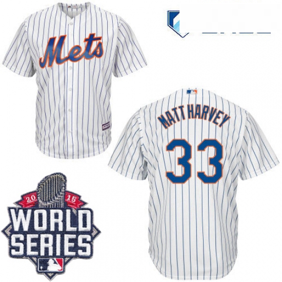 Mens Majestic New York Mets 33 Matt Harvey Authentic White Home Cool Base 2015 World Series MLB Jers