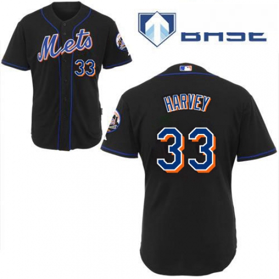 Mens Majestic New York Mets 33 Matt Harvey Replica Black Cool Base MLB Jersey