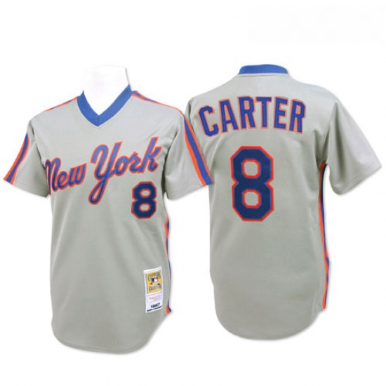 Mens Mitchell and Ness New York Mets 8 Gary Carter Authentic Grey Throwback MLB Jersey