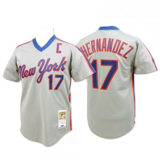 Mens Mitchell and Ness New York Mets 17 Keith Hernandez Authentic Grey Throwback MLB Jersey