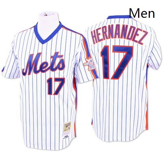 Mens Mitchell and Ness New York Mets 17 Keith Hernandez Authentic WhiteBlue Strip Throwback MLB Jers