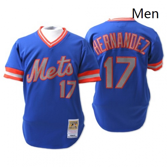 Mens Mitchell and Ness New York Mets 17 Keith Hernandez Replica Blue Throwback MLB Jersey