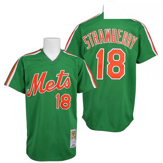 Mens Mitchell and Ness New York Mets 18 Darryl Strawberry Authentic Green Throwback MLB Jersey