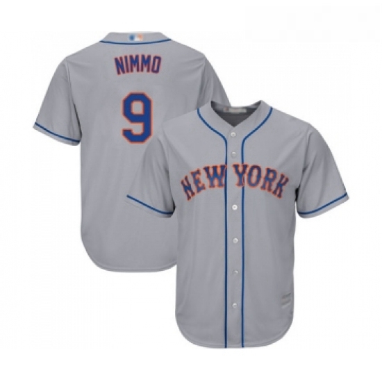 Mens New York Mets 9 Brandon Nimmo Replica Grey Road Cool Base Baseball Jersey