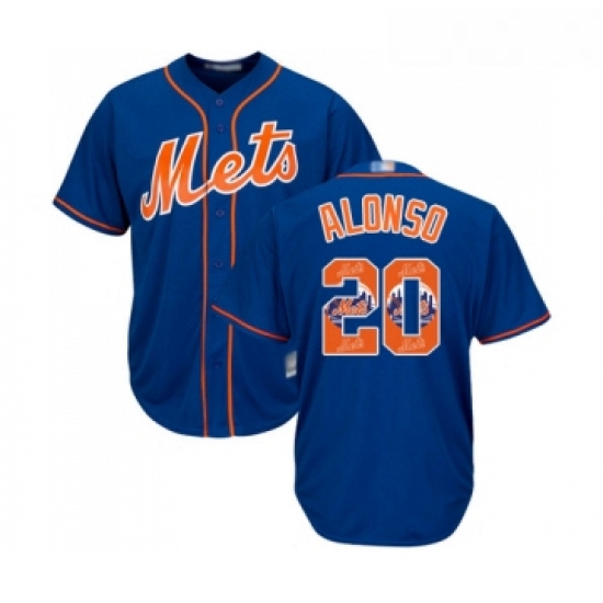 Mens New York Mets 20 Pete Alonso Authentic Royal Blue Team Logo Fashion Cool Base Baseball Jersey