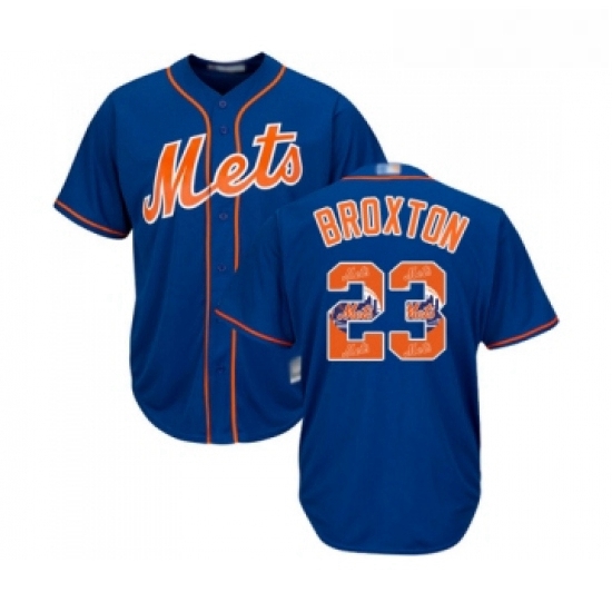 Mens New York Mets 23 Keon Broxton Authentic Royal Blue Team Logo Fashion Cool Base Baseball Jersey