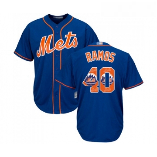 Mens New York Mets 40 Wilson Ramos Authentic Royal Blue Team Logo Fashion Cool Base Baseball Jersey