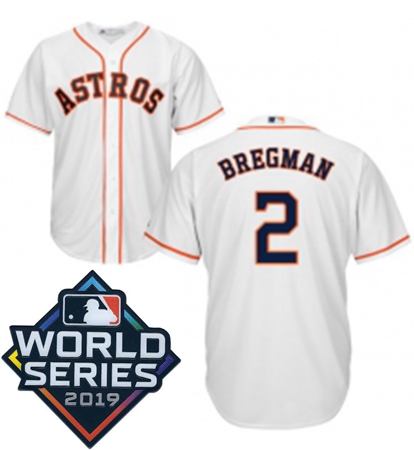 Mens Majestic Houston Astros 2 Alex Bregman Replica White Home Cool Base Sitched 2019 World Series P