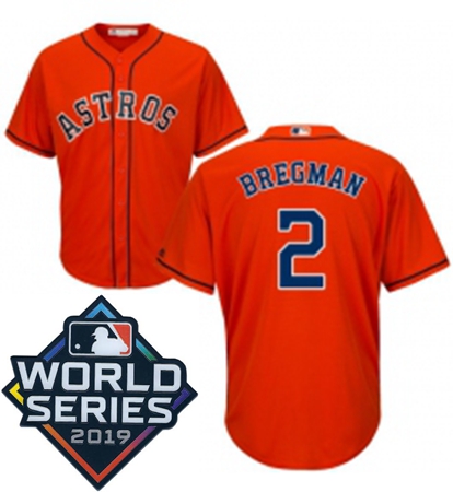 Mens Majestic Houston Astros 2 Alex Bregman Replica Orange Alternate Cool Base Sitched 2019 World Se