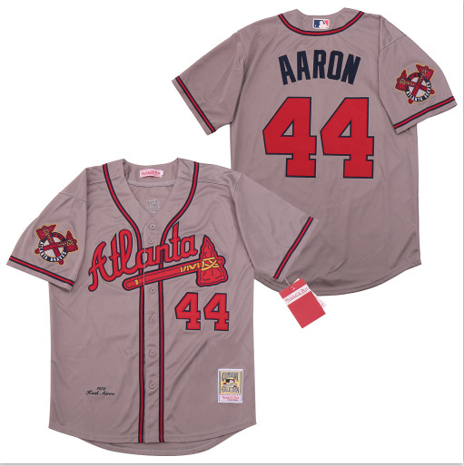 Braves 44 Hank Aaron Gray 1974 Cooperstown Collection Jersey