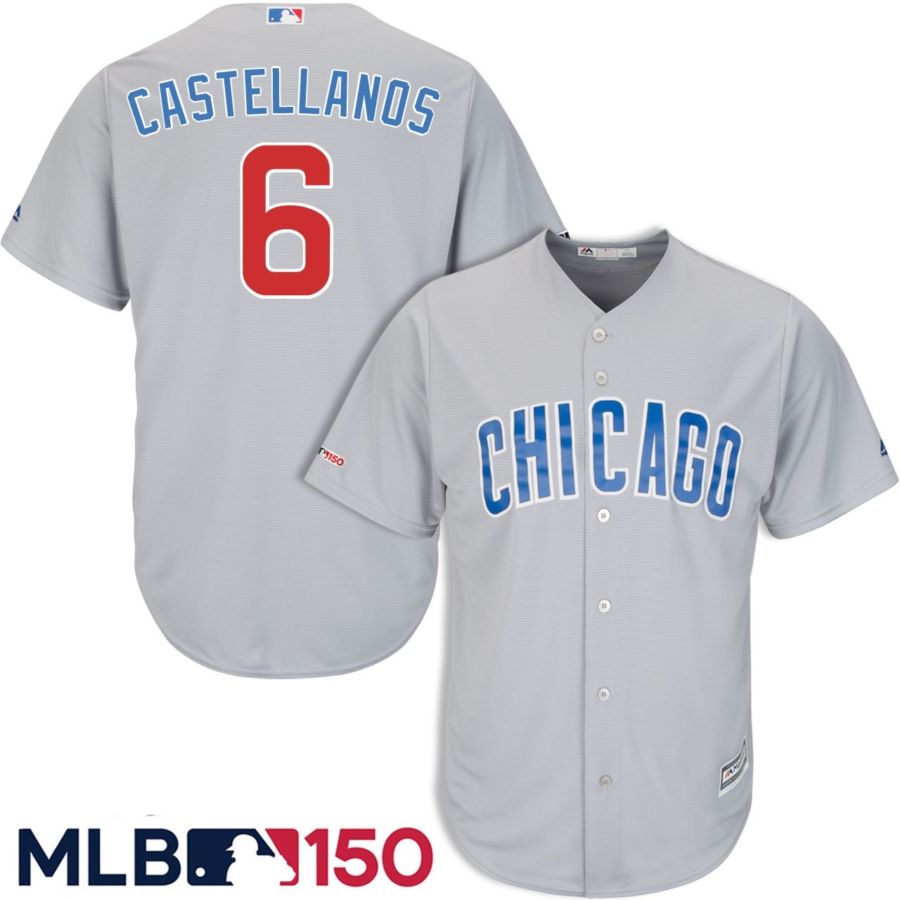 Cubs 6 Nick Castellanos Gray 150th Patch Cool Base Jersey