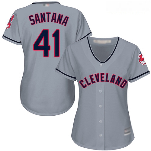 Indians #41 Carlos Santana Grey Road Women Stitched Baseball Jersey