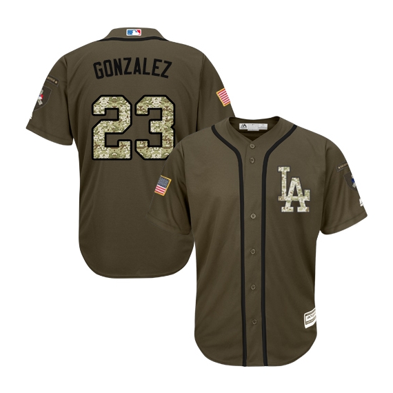 Men Los Angeles Dodgers Adrian Gonzalez Official Green Authentic Majestic Salute to Service MLB Jers