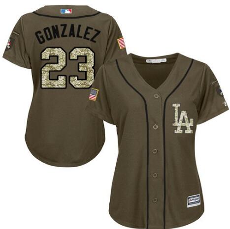 Women Los Angeles Dodgers Adrian Gonzalez Green Authentic Majestic Salute to Service MLB Jersey