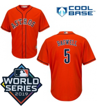 Mens Majestic Houston Astros 5 Jeff Bagwell Replica Orange Alternate Cool Base Sitched 2019 World Se