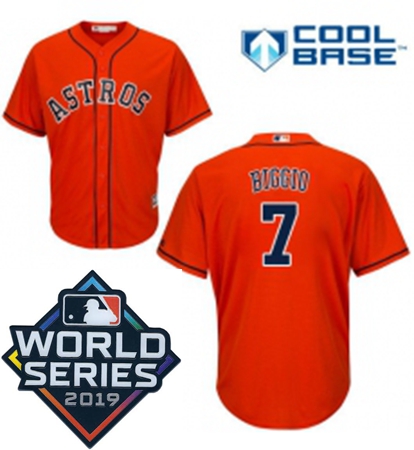 Mens Majestic Houston Astros 7 Craig Biggio Replica Orange Alternate Cool Base Sitched 2019 World Se