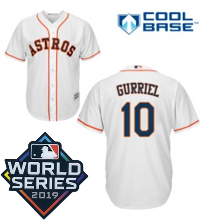 Mens Majestic Houston Astros 10 Yuli Gurriel Replica White Home Cool Base Sitched 2019 World Series 