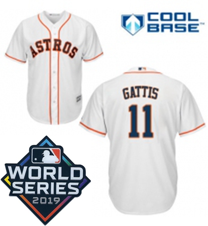 Mens Majestic Houston Astros 11 Evan Gattis Replica White Home Cool Base Sitched 2019 World Series P