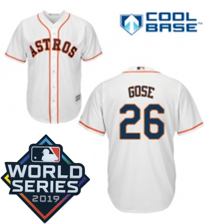 Mens Majestic Houston Astros 26 Anthony Gose Replica White Home Cool Base Sitched 2019 World Series 