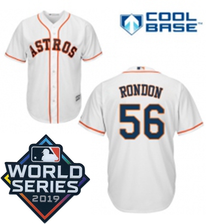 Mens Majestic Houston Astros 56 Hector Rondon Replica White Home Cool Base Sitched 2019 World Series