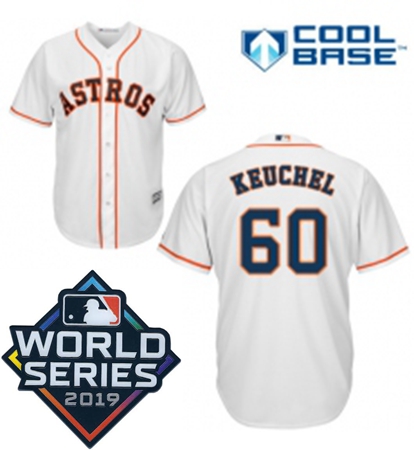 Mens Majestic Houston Astros 60 Dallas Keuchel Replica White Home Cool Base Sitched 2019 World Serie