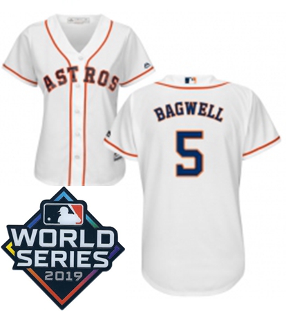 Womens Majestic Houston Astros 5 Jeff Bagwell White Home Cool Base Sitched 2019 World Series Patch J