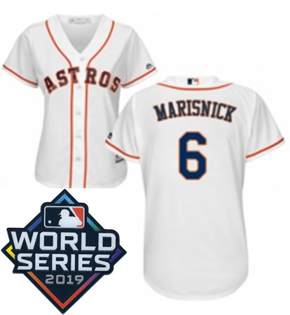 Womens Majestic Houston Astros 6 Jake Marisnick White Home Cool Base Sitched 2019 World Series Patch