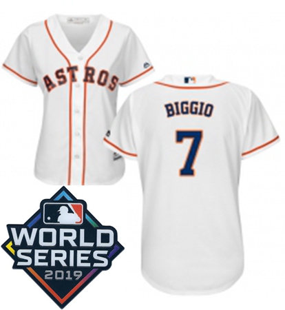 Womens Majestic Houston Astros 7 Craig Biggio White Home Cool Base Sitched 2019 World Series Patch J