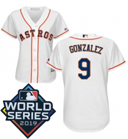 Womens Majestic Houston Astros 9 Marwin Gonzalez White Home Cool Base Sitched 2019 World Series Patc