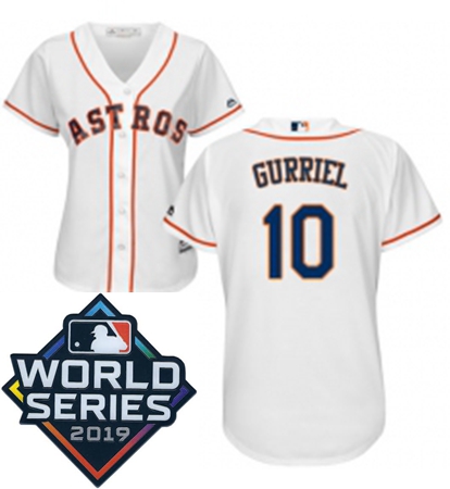 Womens Majestic Houston Astros 10 Yuli Gurriel White Home Cool Base Sitched 2019 World Series Patch 