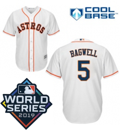 Youth Majestic Houston Astros 5 Jeff Bagwell White Home Cool Base Sitched 2019 World Series Patch Je