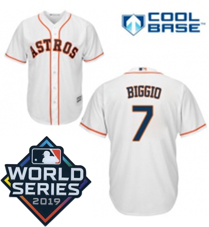 Youth Majestic Houston Astros 7 Craig Biggio White Home Cool Base Sitched 2019 World Series Patch Je