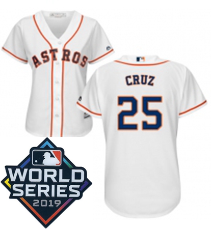 Womens Majestic Houston Astros 25 Jose Cruz White Home Cool Base Sitched 2019 World Series Patch Jer