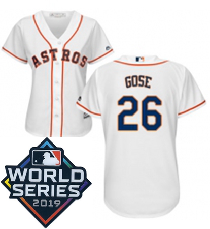 Womens Majestic Houston Astros 26 Anthony Gose White Home Cool Base Sitched 2019 World Series Patch 