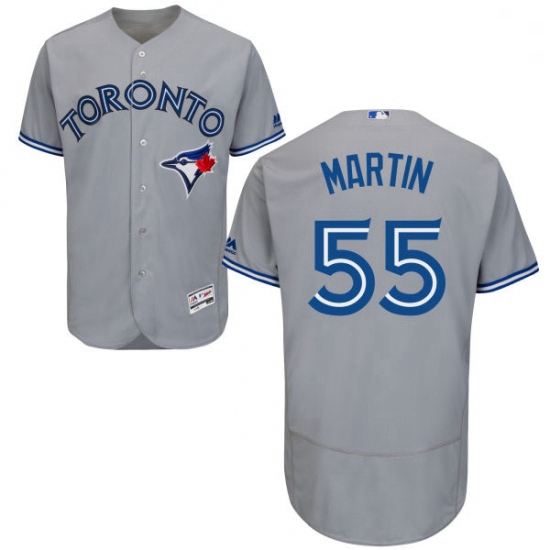 Mens Majestic Toronto Blue Jays 55 Russell Martin Grey Road Flex Base Authentic Collection MLB Jerse