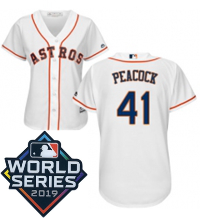 Womens Majestic Houston Astros 41 Brad Peacock White Home Cool Base Sitched 2019 World Series Patch 