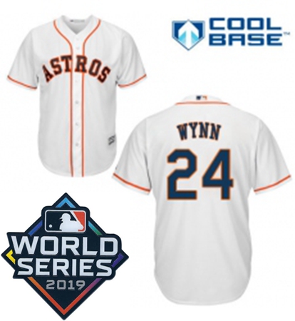 Youth Majestic Houston Astros 24 Jimmy Wynn White Home Cool Base Sitched 2019 World Series Patch jer