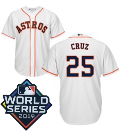 Youth Majestic Houston Astros 25 Jose Cruz White Home Cool Base Sitched 2019 World Series Patch Jers