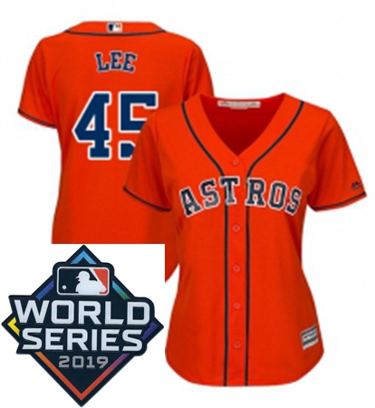 Womens Majestic Houston Astros 45 Carlos Lee Orange Alternate Cool Base Sitched 2019 World Series Pa