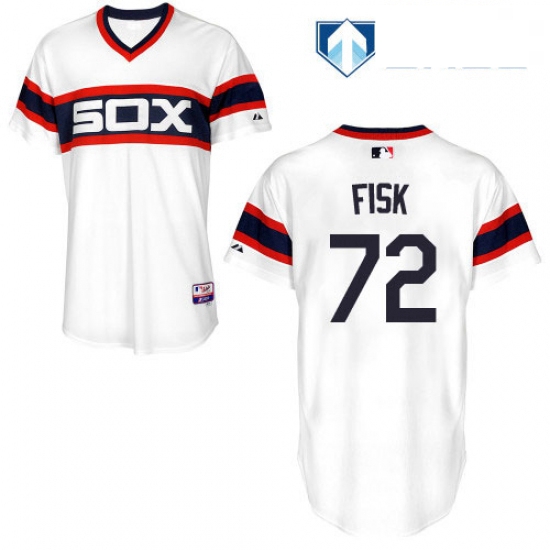 Mens Majestic Chicago White Sox 72 Carlton Fisk White Alternate Flex Base Authentic Collection MLB J