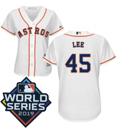 Womens Majestic Houston Astros 45 Carlos Lee White Home Cool Base Sitched 2019 World Series Patch Je