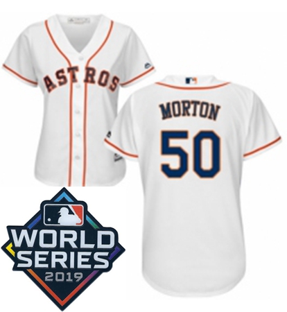 Womens Majestic Houston Astros 50 Charlie Morton White Home Cool Base Sitched 2019 World Series Patc