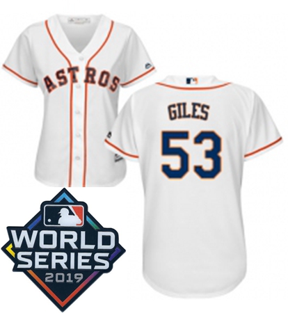 Womens Majestic Houston Astros 53 Ken Giles White Home Cool Base Sitched 2019 World Series Patch jer