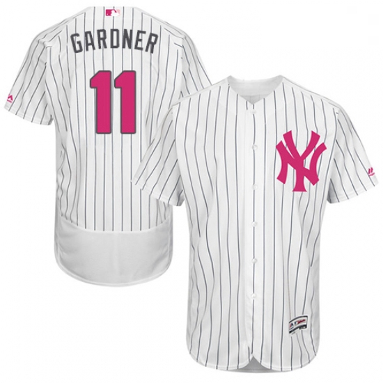 Mens Majestic New York Yankees 11 Brett Gardner Authentic White 2016 Mothers Day Fashion Flex Base M