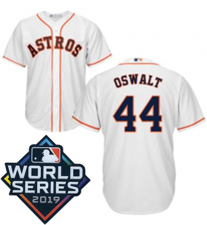 Youth Majestic Houston Astros 44 Roy Oswalt White Home Cool Base Sitched 2019 World Series Patch Jer