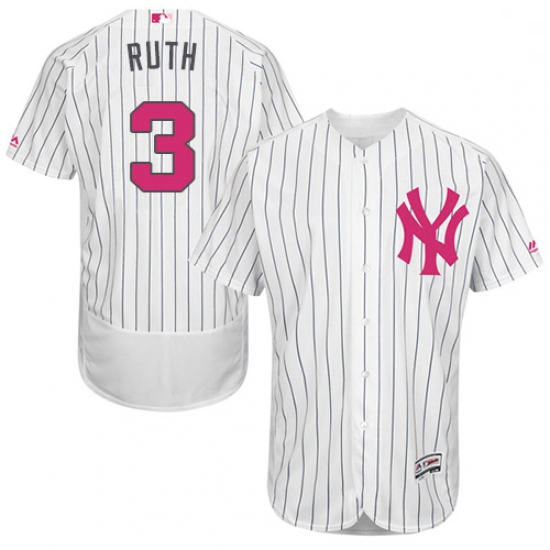 Mens Majestic New York Yankees 3 Babe Ruth Authentic White 2016 Mothers Day Fashion Flex Base MLB Je